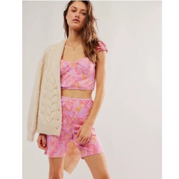 FREE PEOPLE Get Physical Set Size Medium Hot Pink Rose Two Piece Tie Dye Boho - Picture 1 of 11